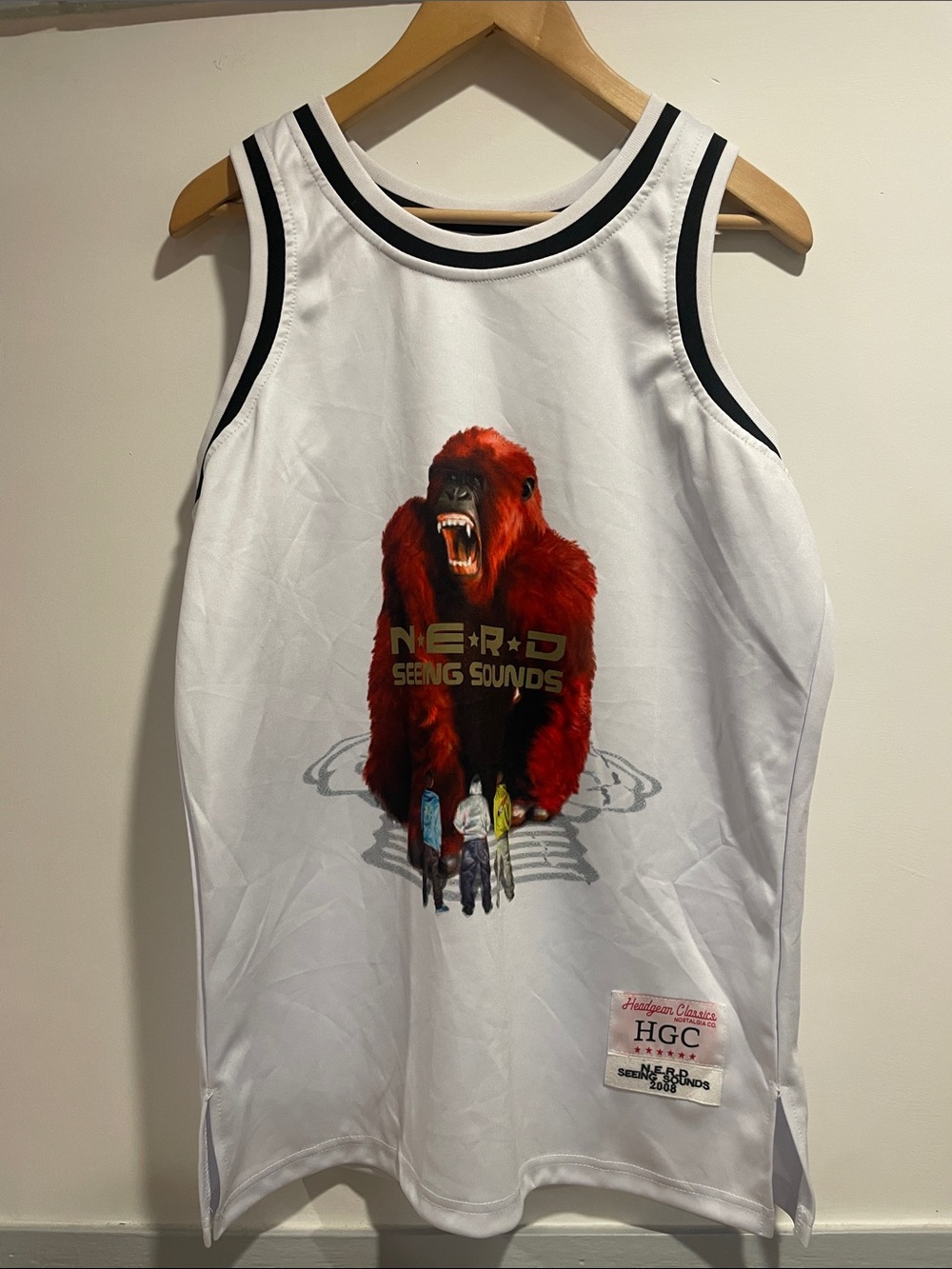 Seeing Sounds White Kids Graphic Tank Top with Red Gorilla